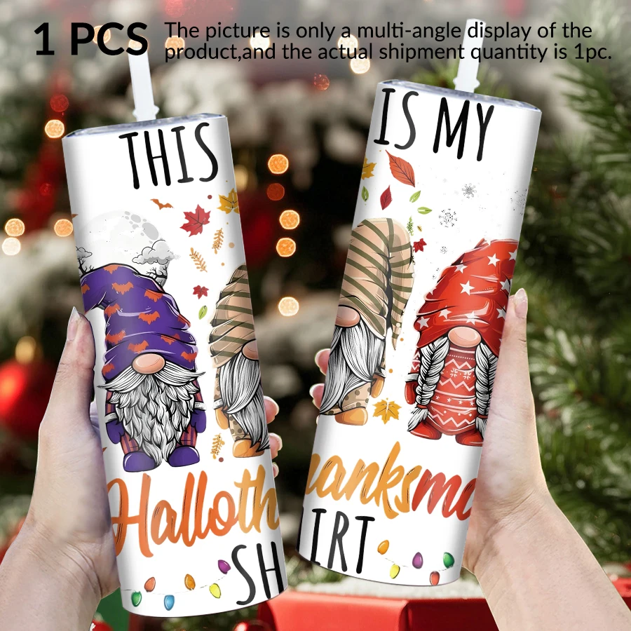 1pc 20Oz stainless steel straight cup with lid straw three Christmas dwarfs elements suitable for Christmas and Halloweenasgifts