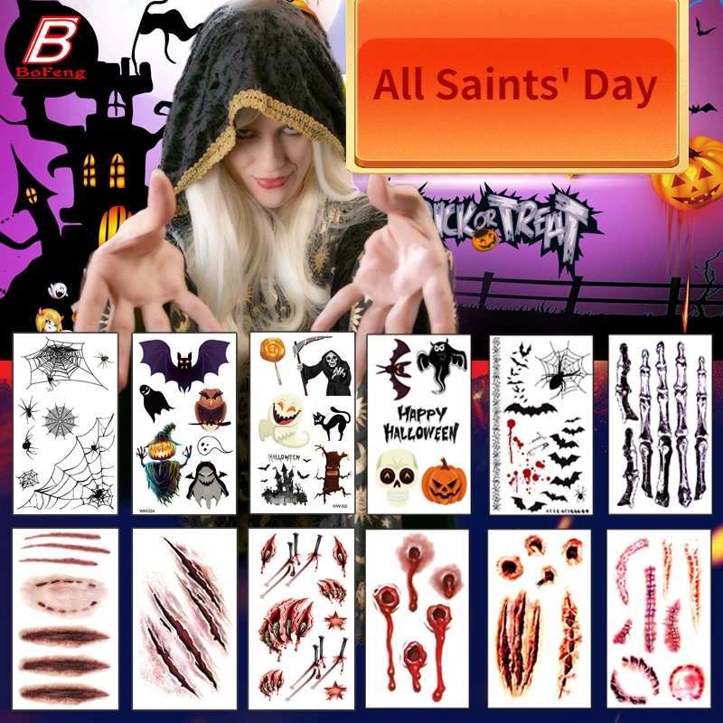 

Multiple styles Halloween Tattoo Sticker Simulation Temporary Fake Bloody Wound Sticker Realistic Terror Wound Funny Tattoo Tool