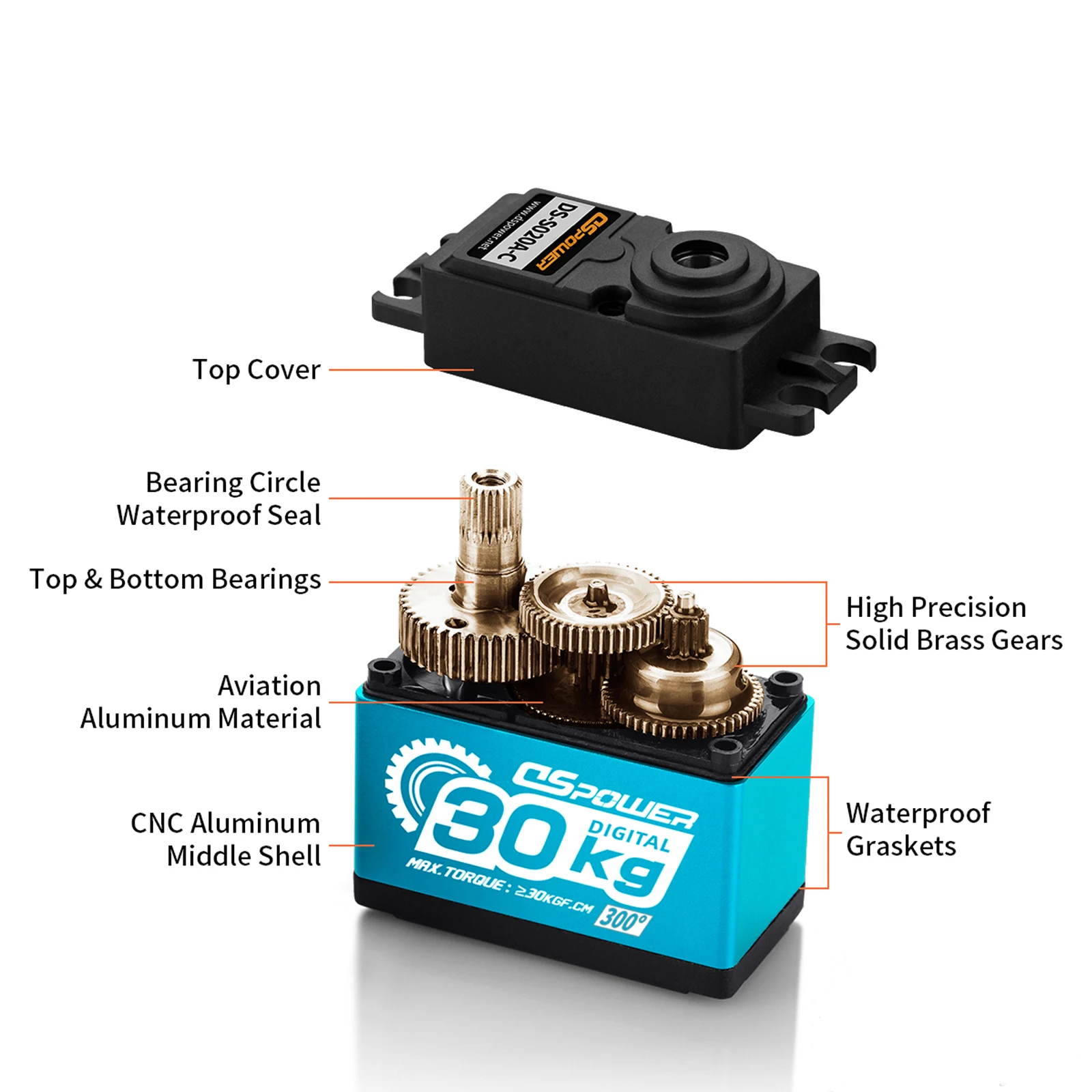 DSpower 30 كجم ميتال جير مقاوم للماء عزم دوران عالي محرك أجهزة رقمية 300 °   6.0 ~ 7.4 فولت لـ 1/8 1/10 RC سيارة روبوت قارب هليكوبتر جزء