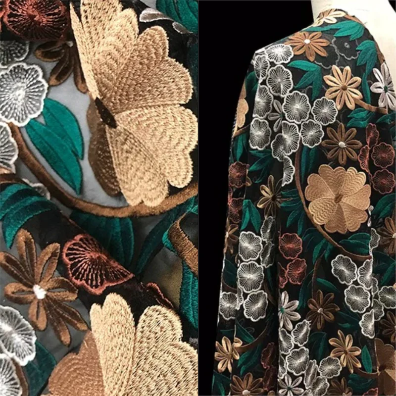 Tela de encaje con bordado de hojas verdes, 100 cm de largo x 150 cm de ancho, soluble en agua, ideal para confeccionar vestidos, trabajos de costura a mano, manualidades y decoración. Venta al por mayor.