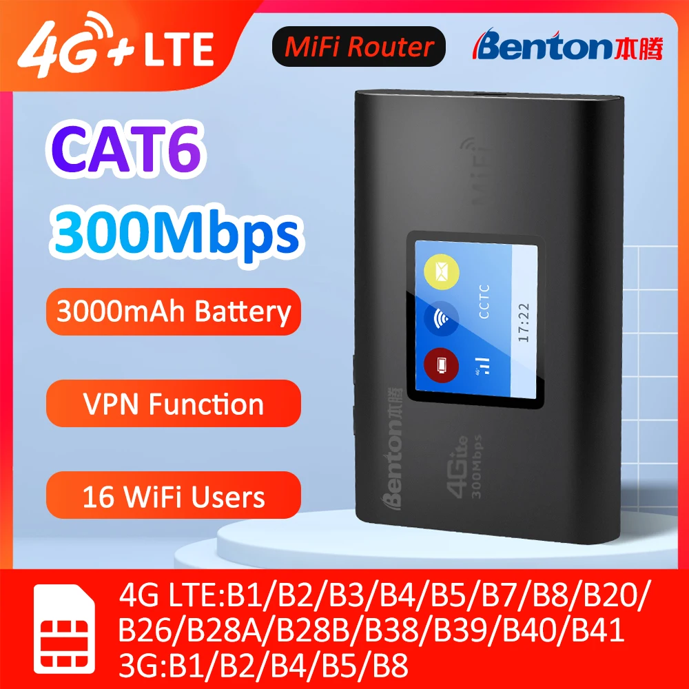 

Benton CAT6 300 Мбит/с портативный 4G + SIM Wi-Fi маршрутизатор уличный карманный маршрутизатор мобильный беспроводной Wi-Fi точка доступа повторитель мини-4G модем