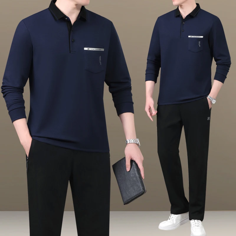 

Мужской повседневный спортивный костюм: комплект из лонгслива и брюк, осенняя коллекция, двухсоставный костюм для мужчин среднего и старшего возраста