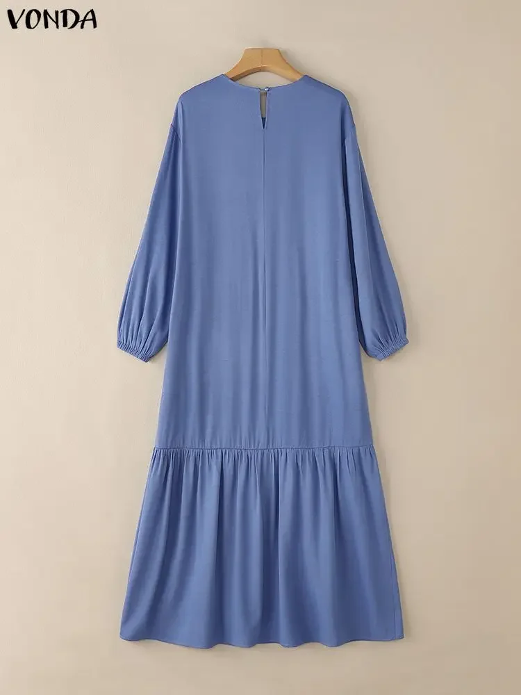 เดรสยาวไซส์ใหญ่พิเศษ 5XL ยี่ห้อ VONDA สำหรับผู้หญิง ชุดเดรสยาวแขนยาวสไตล์ลำลองสำหรับฤดูใบไม้ร่วง เสื้อเชิ้ตยาวแต่งระบาย ชุดเดรสแฟชั่นสีพื้นสไตล์สตรีทแวร์สำหรับงานปาร์ตี้