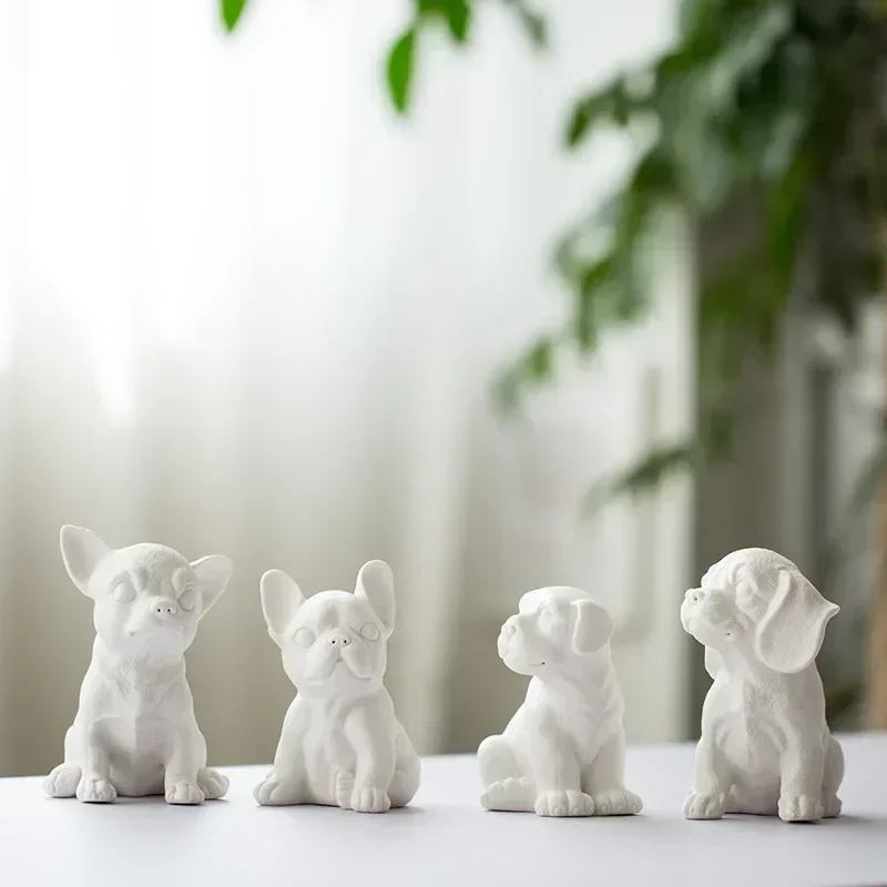 Creative White Ceramic Dog Statues Cute Doggie Figurines Pug Bulldog Husky Ornaments Modern Home Decoration