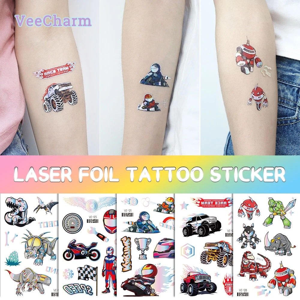 

VeeCharm - Race Car, Mecha, Space, Unicorn Flash Temporary Tattoos for Kids, Fun Party Favors, Fantasy Themed Events, 1/6 Sheet