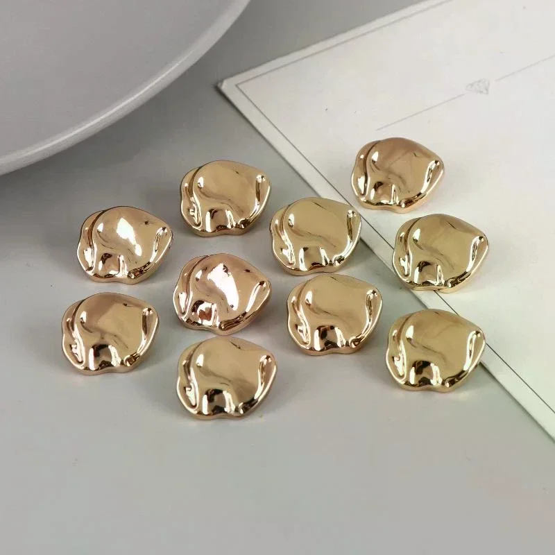 10pcs Irregularly Shaped Buttons Beautiful Gold/Silver Color Metal Shank Buttons Diy Crafts Clothing Sewing Accessories