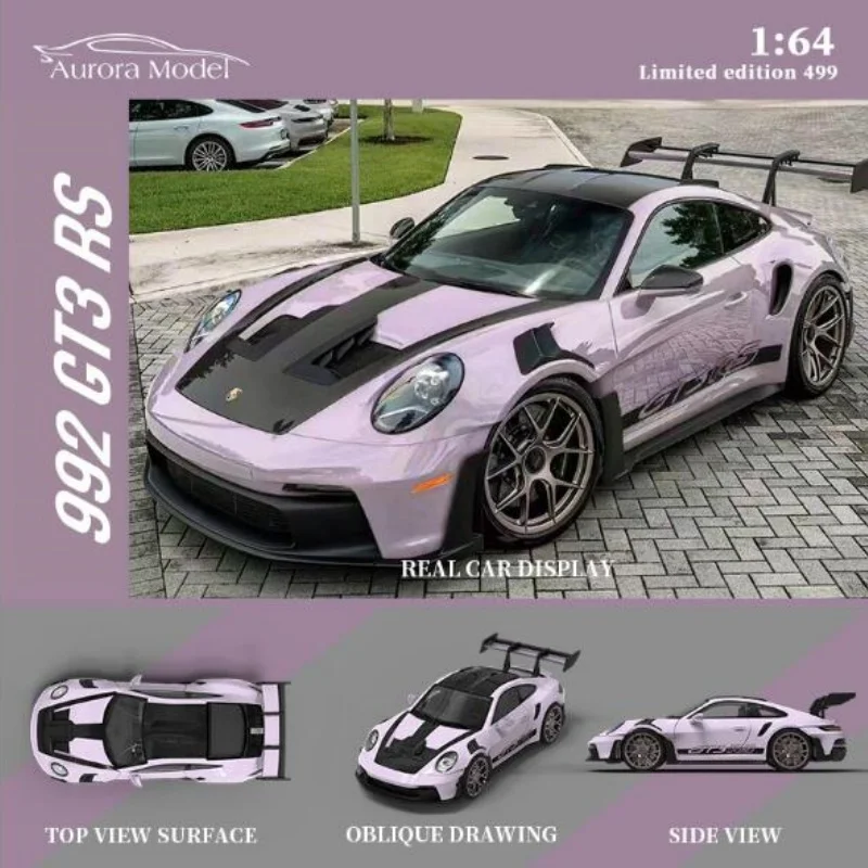 Aurora Model 1:64 992 Gt3 Rs Blue/ Pink Painting Alloy Car Model Diecast Alloy Model Car  Collection Display  Toy Limited Gift