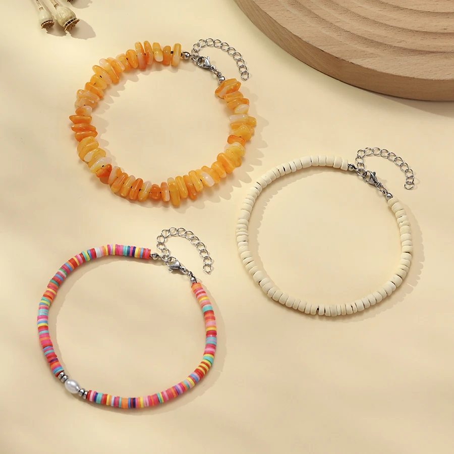 Noter Bohemian 3-teiliges Damen-Fußkettchen aus ausgewähltem Holz, Poly-Cay-Fußarmband, Strandurlaub, vielseitiges Zubehör, Schmuck, Geschenk – Detail 2