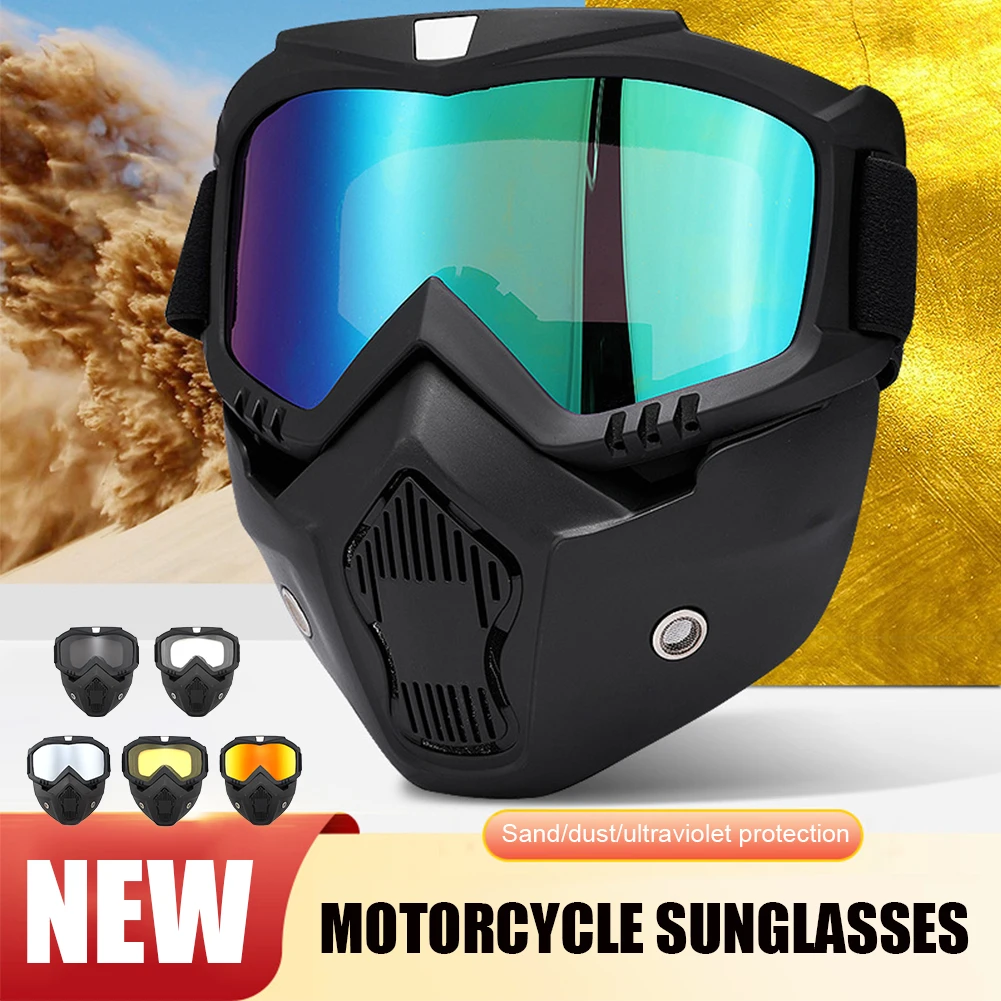 

UV400 Motocross Sunglasses Windproof Cycling Riding Skiing Goggles With Mouth Mask UV Protection Bike Motorcycle Helmet Mask