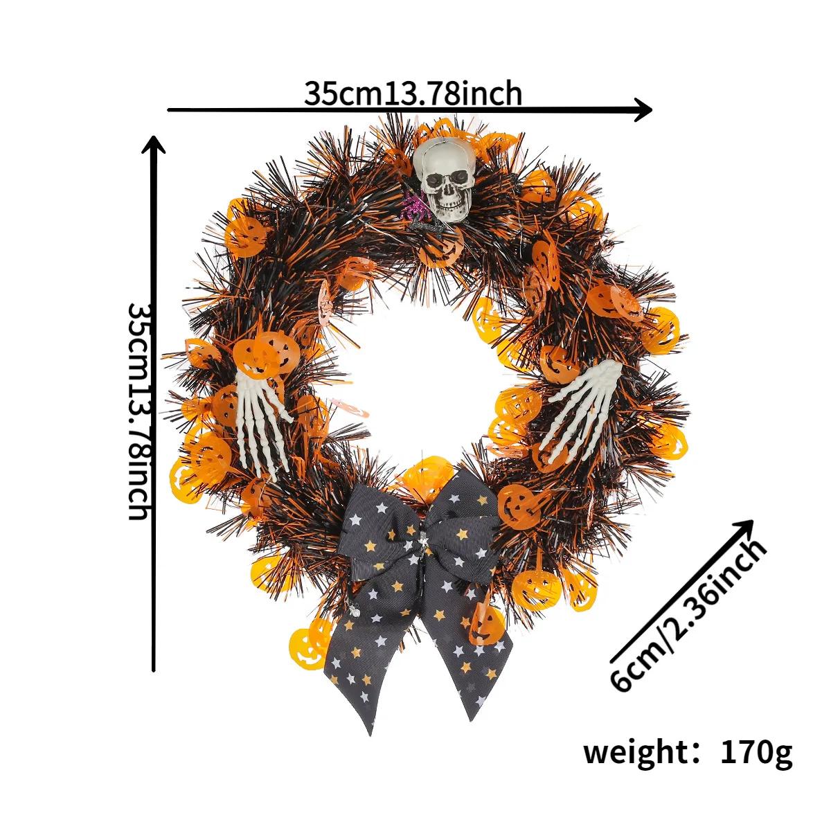 

35cm Halloween Pumpkin Wreath Front Door Decor Hanging Piece Ghost Festival Simulation Rattan Wreath Pumpkin Wreath Hanging Deco