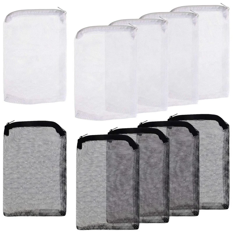 10Pcs Aquarium Filter Bag Fish Tank Media With Zipper Mesh Filter Bag Aquarium Mesh Bag (White+Black)