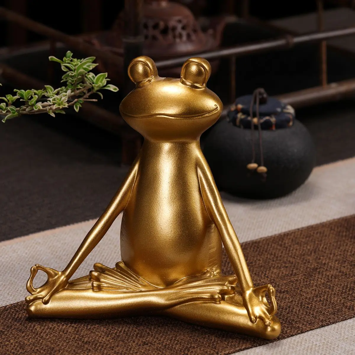 Imagem -03 - Seyee-bro Golden Meditando Yoga Sapo Estátua Esculturas-fengshui Decoração para Casa Estatueta Acessórios