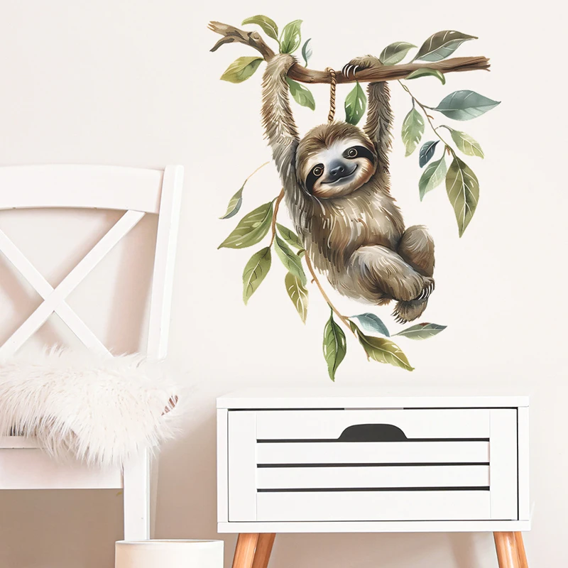 Naughty Sloth Climbs Tree Branch Vinyl Mural for Home Decoration Aesthetic Rooms Cute Animal Poster Stickers on the Door Walls