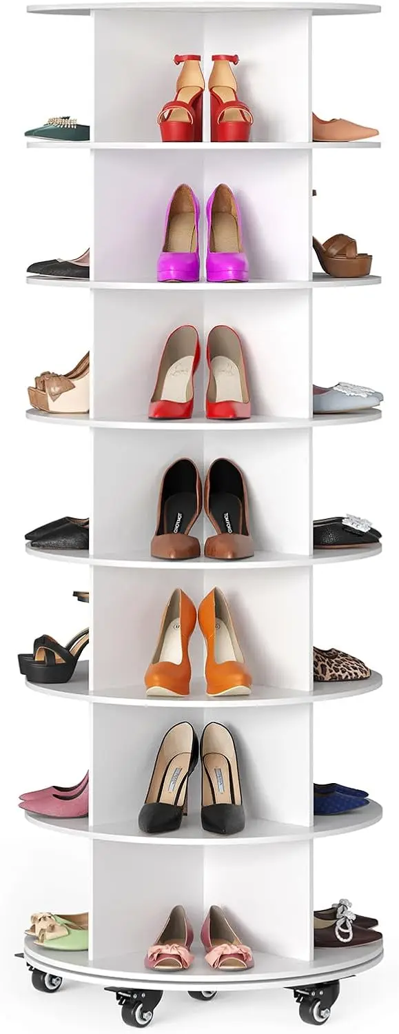 

7-Tier Rotating Shoe Rack with Wheels, 360-Degree Display Revolving Storage Shelf, Round Circular Organizer for Easy Access