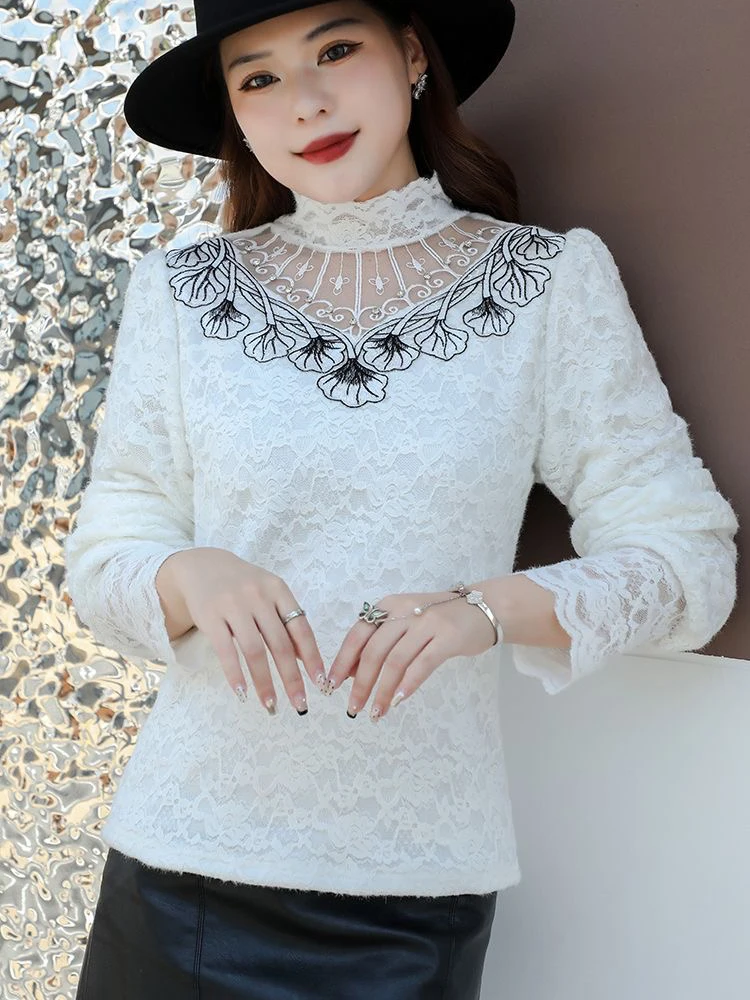 

Hollow T Shirt Women Pullovers 2025 Spring Autumn Clothes For Women Long Sleeve Tees Top Lace Women's T-shirt