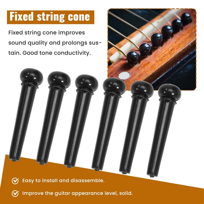 10 Set Guitar String Pegs Replacement Parts Acoustic Guitar Bridge Pins With Guitar Bridge Saddle Nut Kits Tools Black