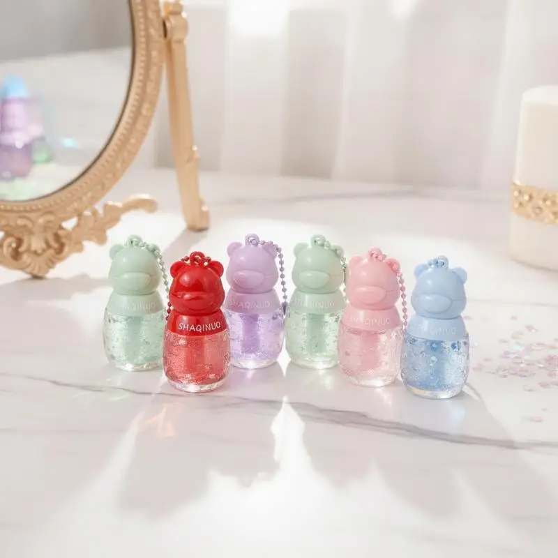 Bear-Shaped Peach Shimmer Lip Oil Long-Wearing Moisturizing Plumping Lip Care for Daily Travel Makeup