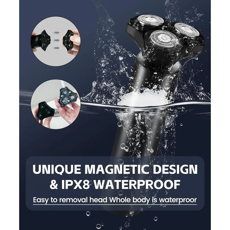 Rasoio elettrico da uomo con motore ad alta velocità da 10000 giri/min Design impermeabile IPX8 Capacità di ricarica rapida USB Ricarica rapida da 5 minuti T