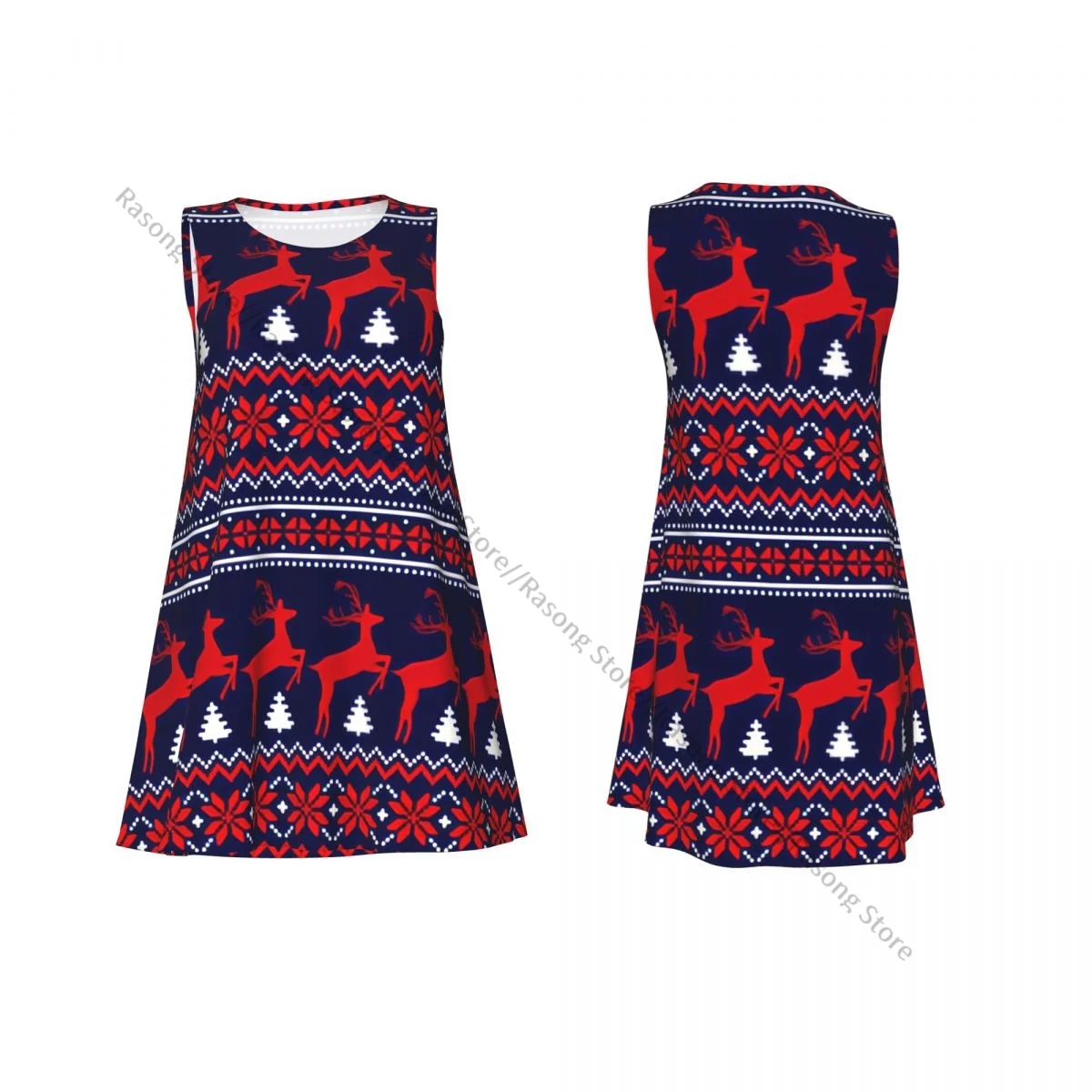 Women's Dress Summer Casual T Shirt Dresses Beach Cover up Knitted Pixel Christmas Pattern Tank Dress