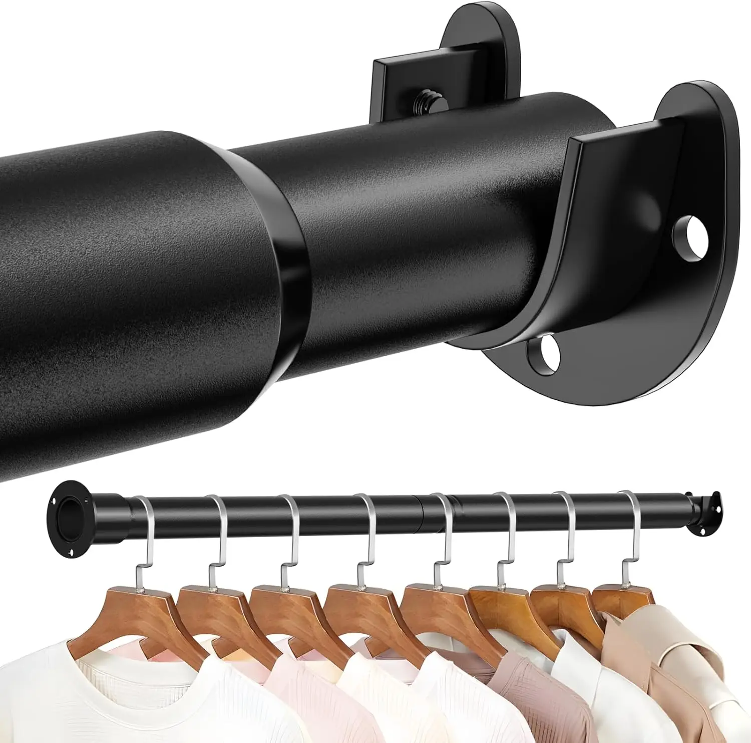 

Adjustable Closet Rods for Hanging Clothes, Heavy Duty Tension Rod, Black Curtain Rod for Wardrobes and Bathroom