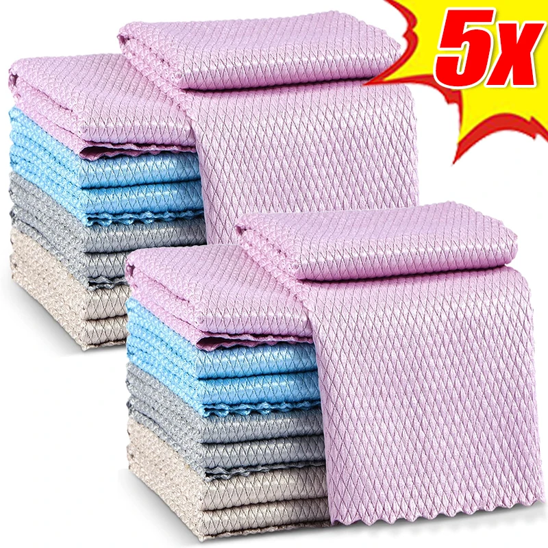 Kitchen Glass Cleaning Towel Anti-Grease Wipe Rag Absorbable Microfiber Lint Free Dishcloths Mirror Car Window Streak Free Cloth