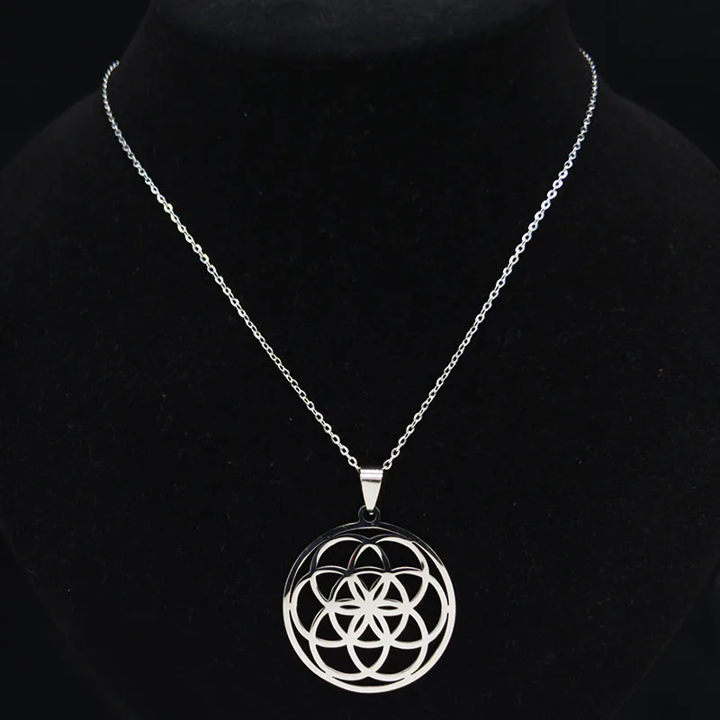 Yoga Flower of Life Stainless Steel Mandala Necklace for Women Men Sacred Geometry Seed of Life Talisman Necklace Jewelry joyas