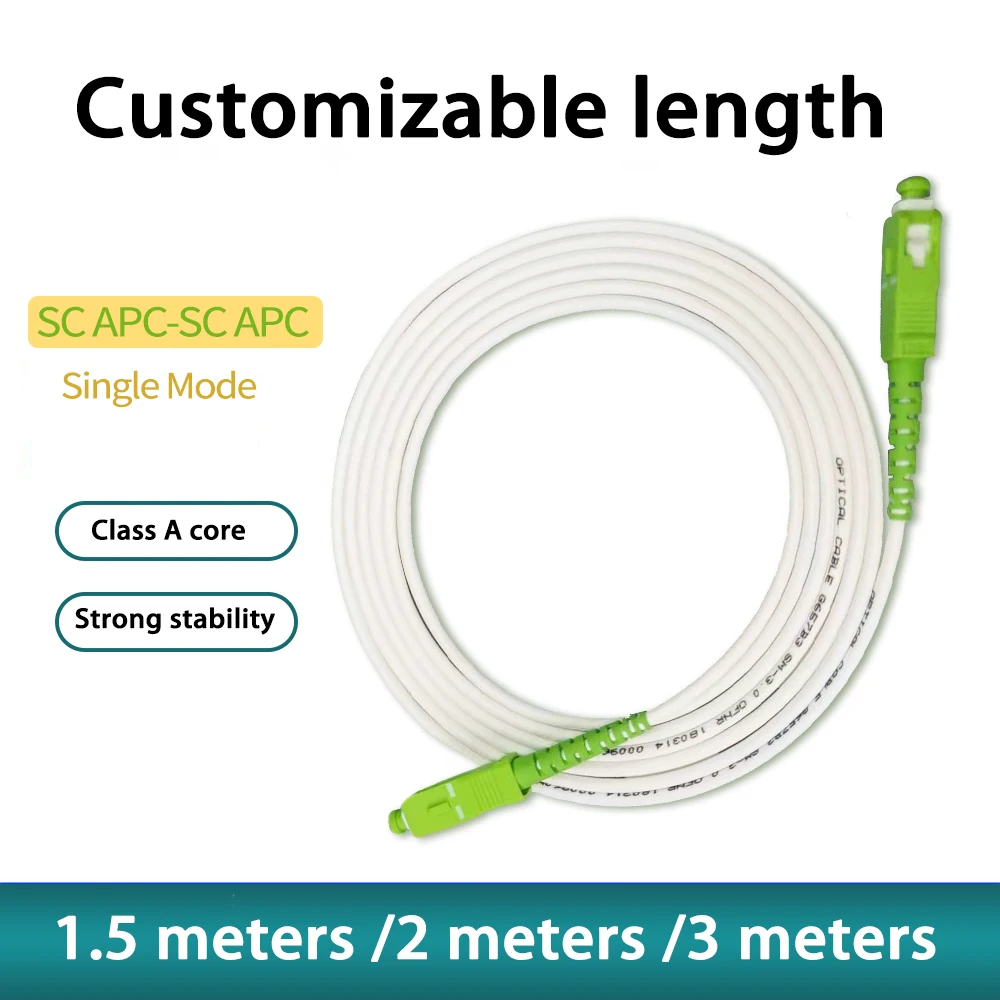 Cable de conexión de fibra óptica de modo único SC/APC-SC/APC, 1,5 m, 2m, 3m, FTTH