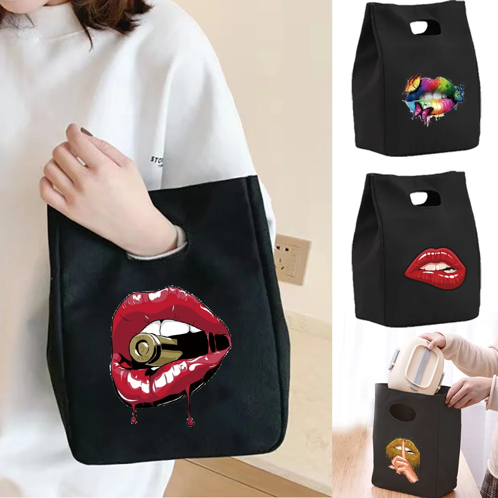 

Thermal Lunch Dinner Bags Mouth Printed Handbag Picnic Travel Breakfast Box School Child Convenient Tote Food Lunch Cooler Bag