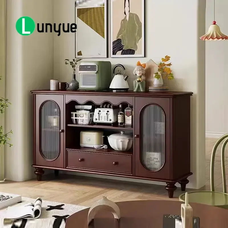 American Style Wooden Side Cabinet Glass Door Storage Console Table for Living Room Decorative Furniture Customizable Design