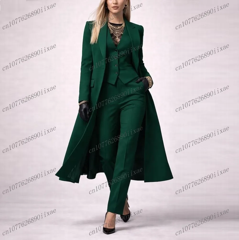

Новый зеленый длинный блейзер, женский деловой костюм, офисный смокинг, наряд для матери на свадьбу, вечеринку, официальный женский комплект из 3 предметов: пиджак, жилет, брюки