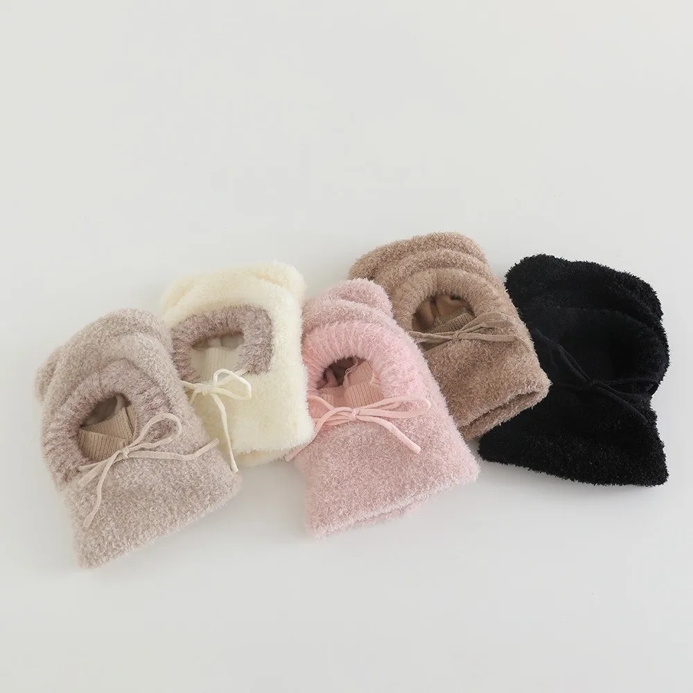 Dog Ear Cap Thickened Hooded Scarf Hat Fluffy Integrated Neck Warmer Hat Elastic Knitted Thick Warm Balaclava Travel