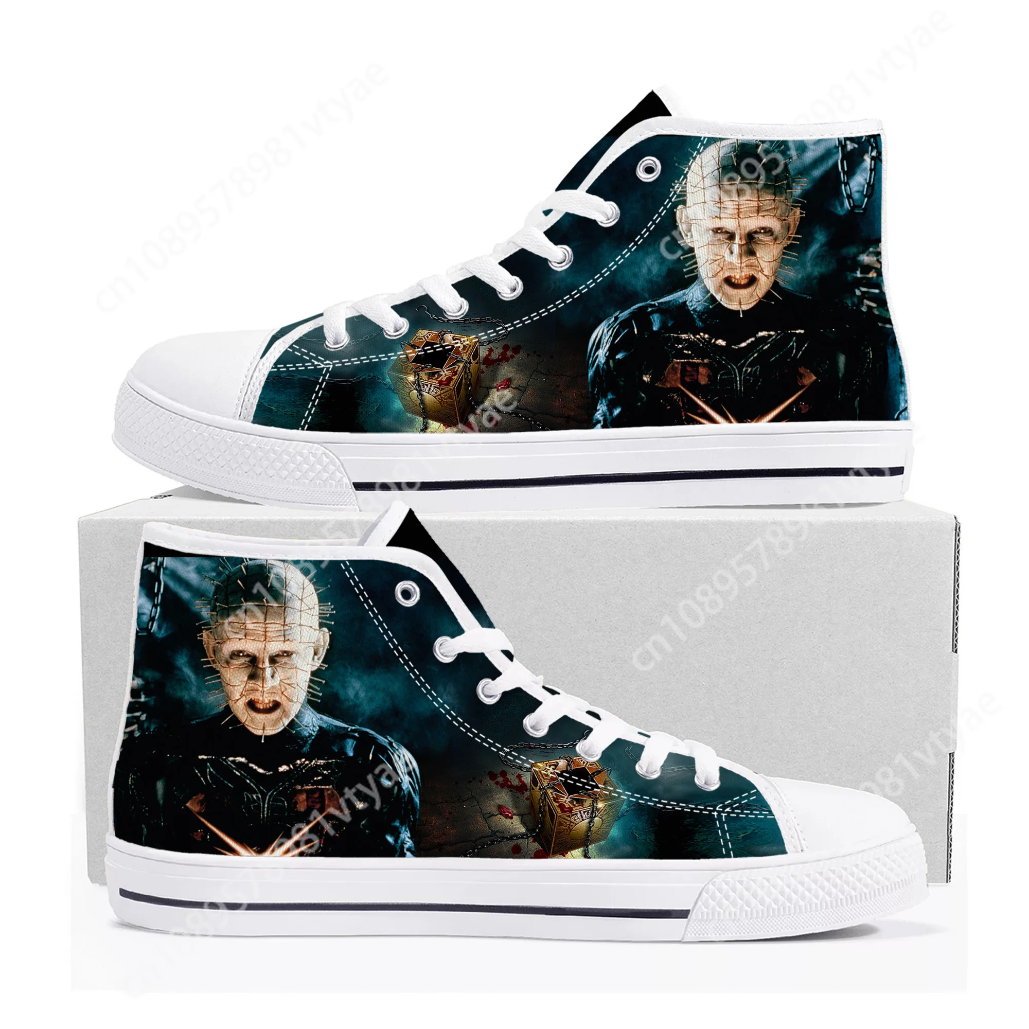 Hellraiser Movie Pinhead Horror Halloween High Top Sneakers Mens Womens Teenager Canvas Sneaker Casual Couple Shoes Custom Shoe