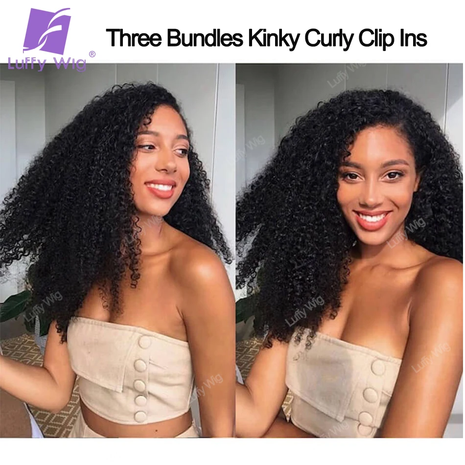 Extensiones de cabello humano de Pu sin costuras para mujeres negras, cabello Remy mongol Real 4b 4c, Afro rizado, Clip de Pu, 100g, Luffy