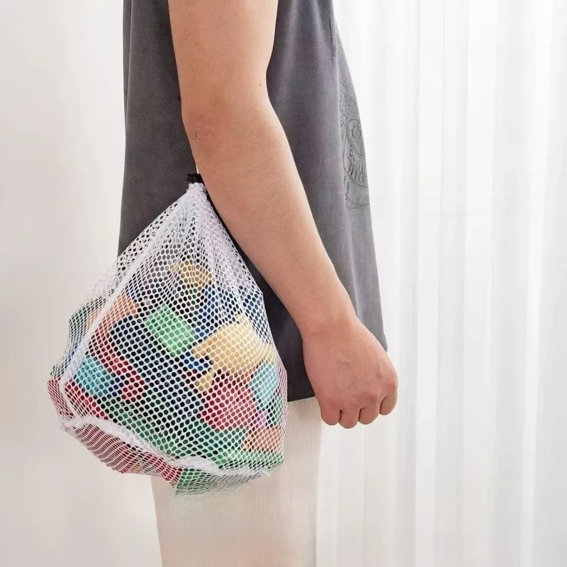 Netz-Spielzeug-Aufbewahrungstasche mit Kordelzug, große Kapazität, Organizer für Kuscheltiere und Bausteine, tragbare Netztasche für das Kinderzimmer – Detail 5