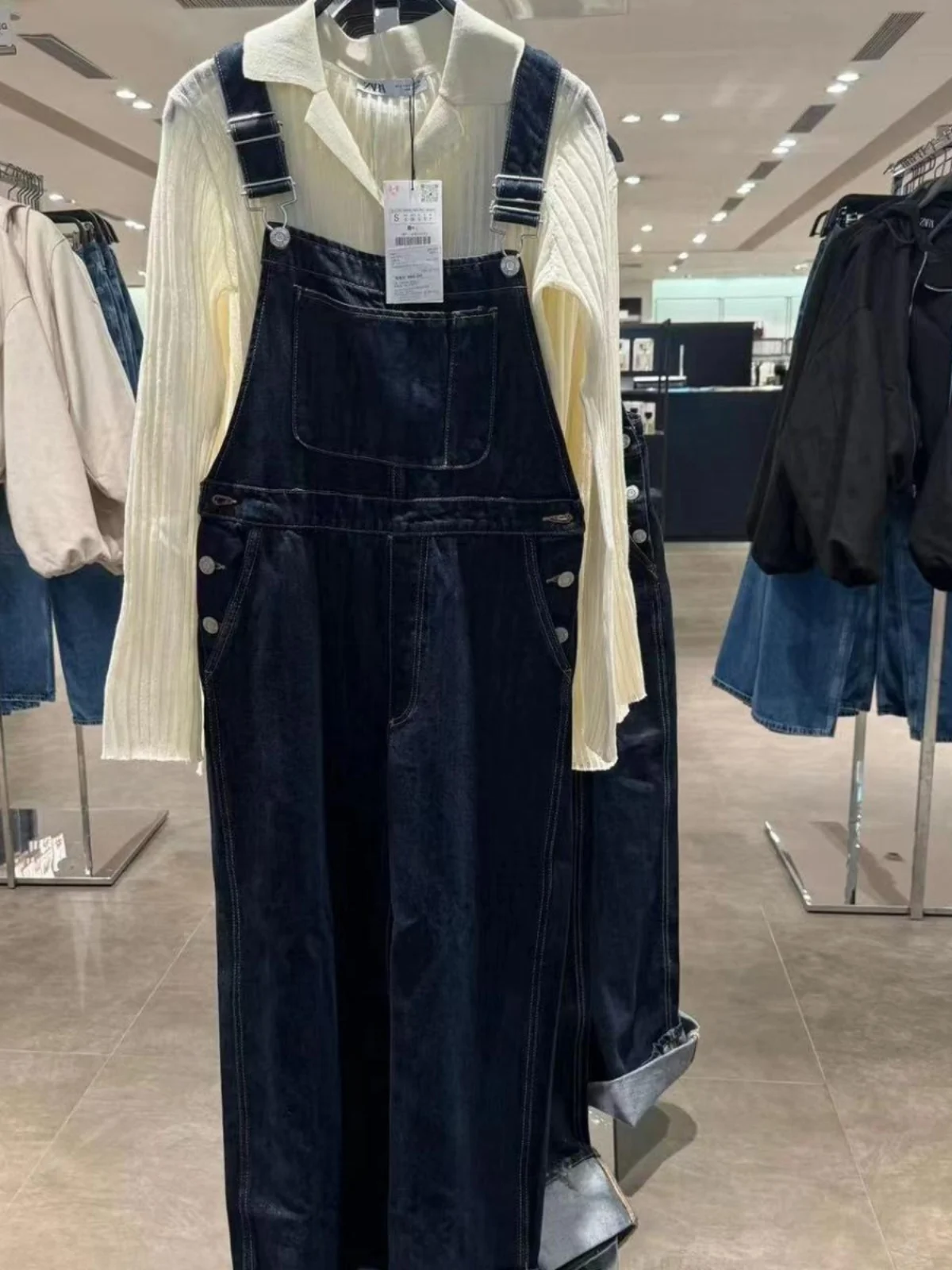 Salopette de travail en Denim pour femmes, polyvalente, ample, longue, taille haute, en coton, haute élasticité, couleur profonde, nouvelle collection automne 2024