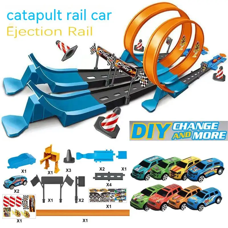 Pull-back Railcar Children Assemble Interesting Plastic Railcar Scenes. Second Ring Roundabout Track Small Sports Car Boy Toys.