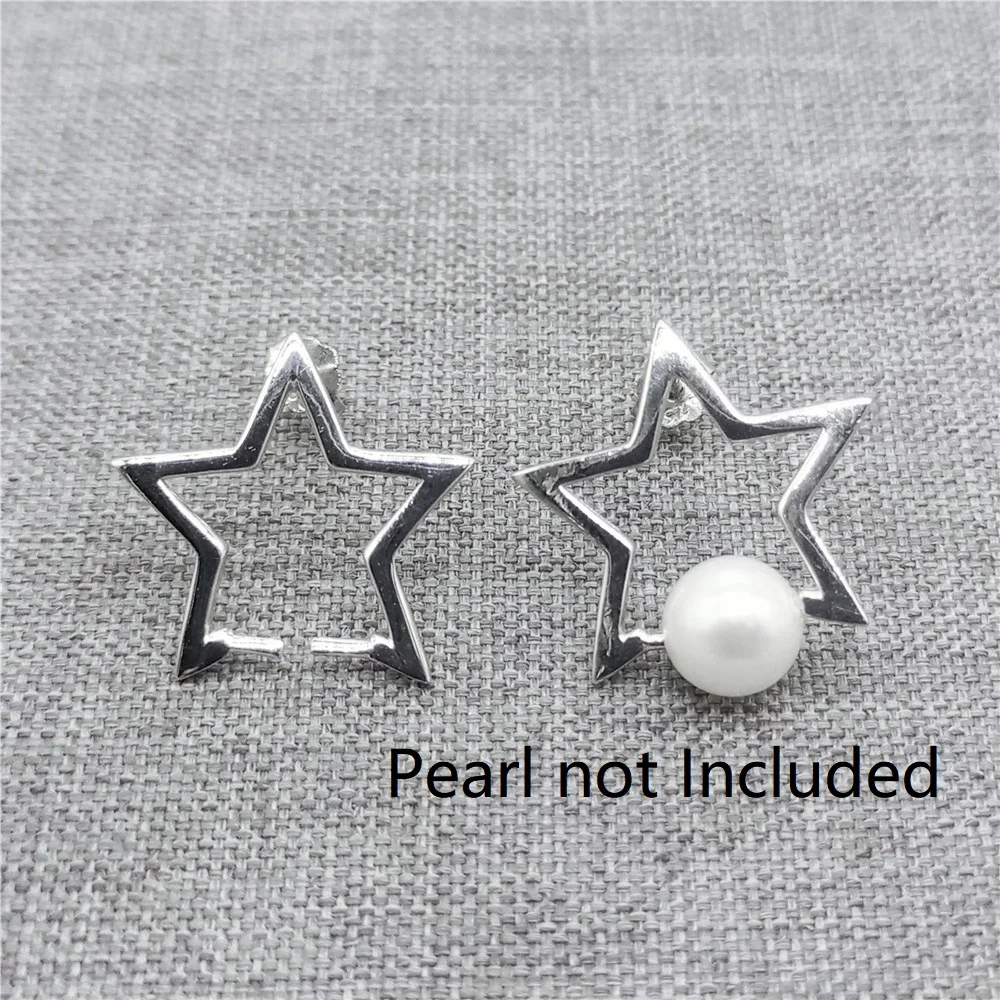 

2prs Sterling Silver Star Earring Setting Rhodium Plated 925 Silver Ear Posts w/ Cup Peg