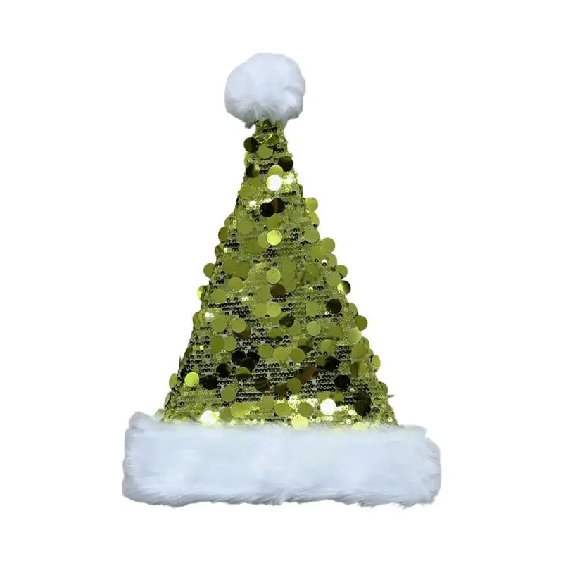 39bd Erwachsene Pailletten Santa Hats Plüsch Weihnachtskappe Glitter Weihnachtskappe für Frauen