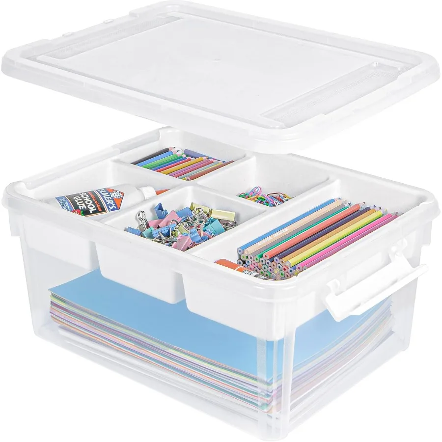 

17 Quart Plastic Storage Box with Removable Tray for Organizing Bead Art Sewing Playdoh Durable Craft Organizers and Stackable