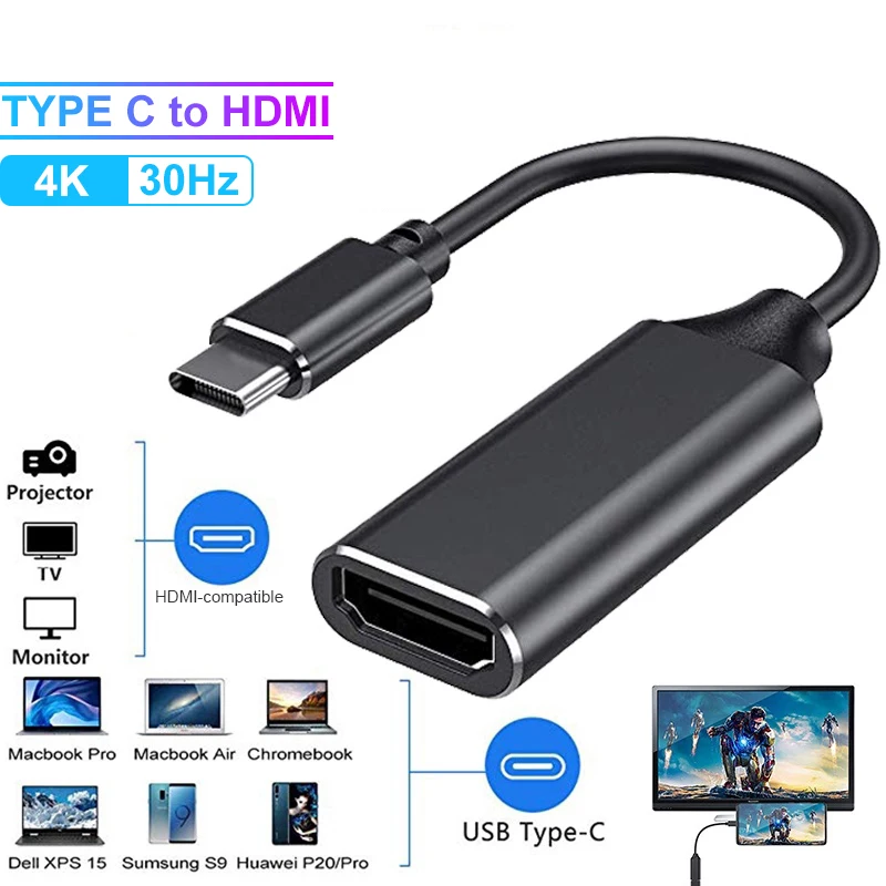 Type C to HDMI Cable USB C to HDMI Converter TV Display USB 3.1 HDMI Cable Adapter 4K 30Hz for MacBook Chromebook Samsung Xiaomi