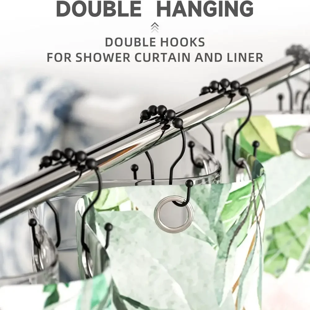 

12Pcs Rust Proof Shower Curtain Hooks Free Sliding Double Sided Rolling Shower Curtain Rings Easy Installation Metal Ball