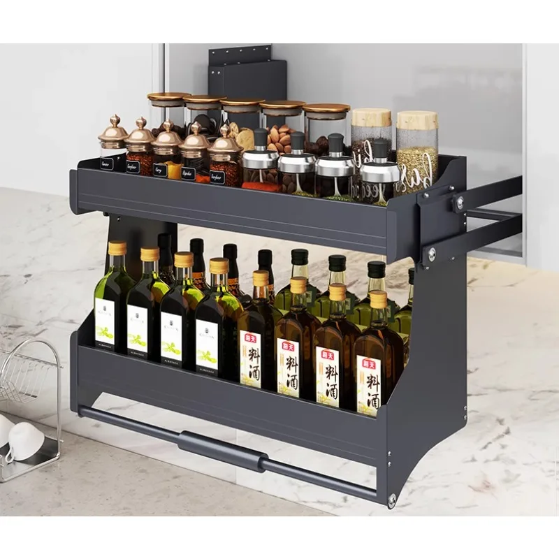 

Kitchen Cabinet Hanging Cabinet Pull Basket Pull-down Lifting Manual Small Size Open Door Seasoning Seasoning Shelf Basket