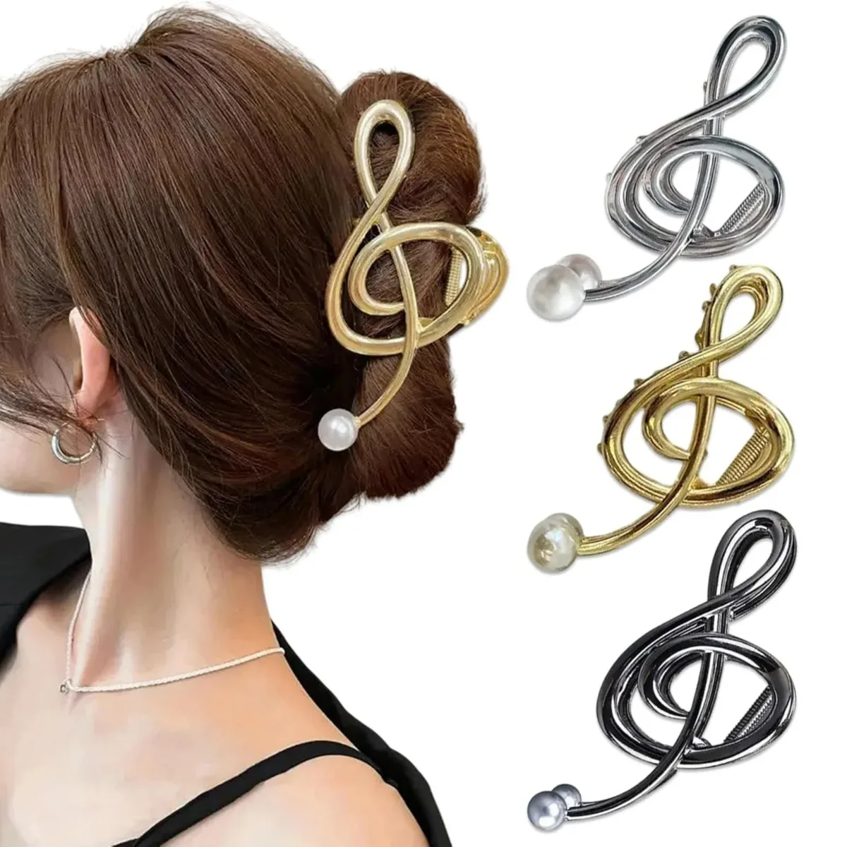 

1PC Metal Music Note Hair Claw Clips Elegant Pearl Treble Clef Hair Barrettes Unique Musical Note Design Trendy Decorative Headwear Fashion Hair Accessories For Women Girls Dating Party Photoshoot