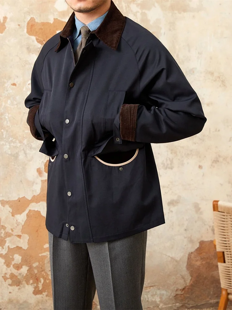 

Mr. Deer Tee Retro Khaki Waterproof Windbreaker Jaet Autumn Winter Casual Men's Corduroy Collar Ele Sle Coat Trendy