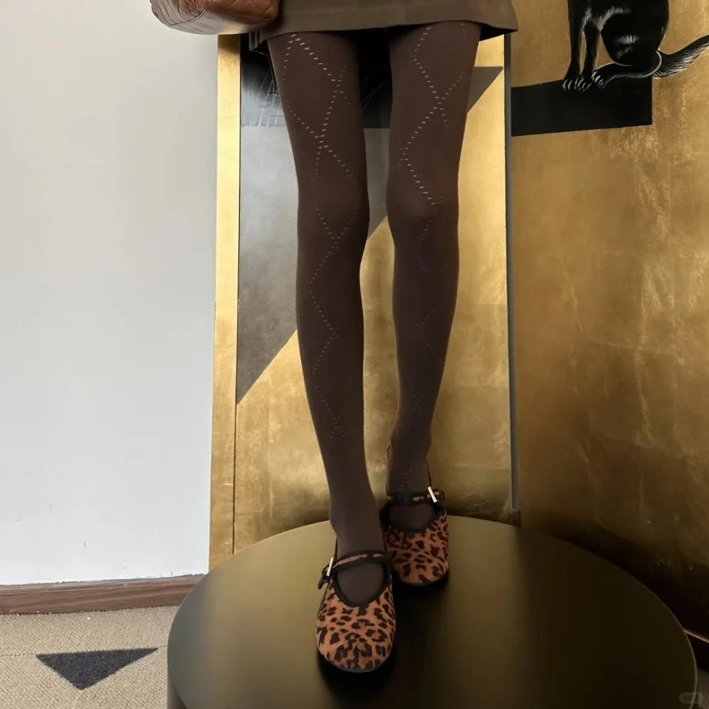 Fashionable Jacquard Knitted Stockings High-elastic Skinny Fit Argyle Tights Soft Breathable Thermal Leggings Autumn Winter