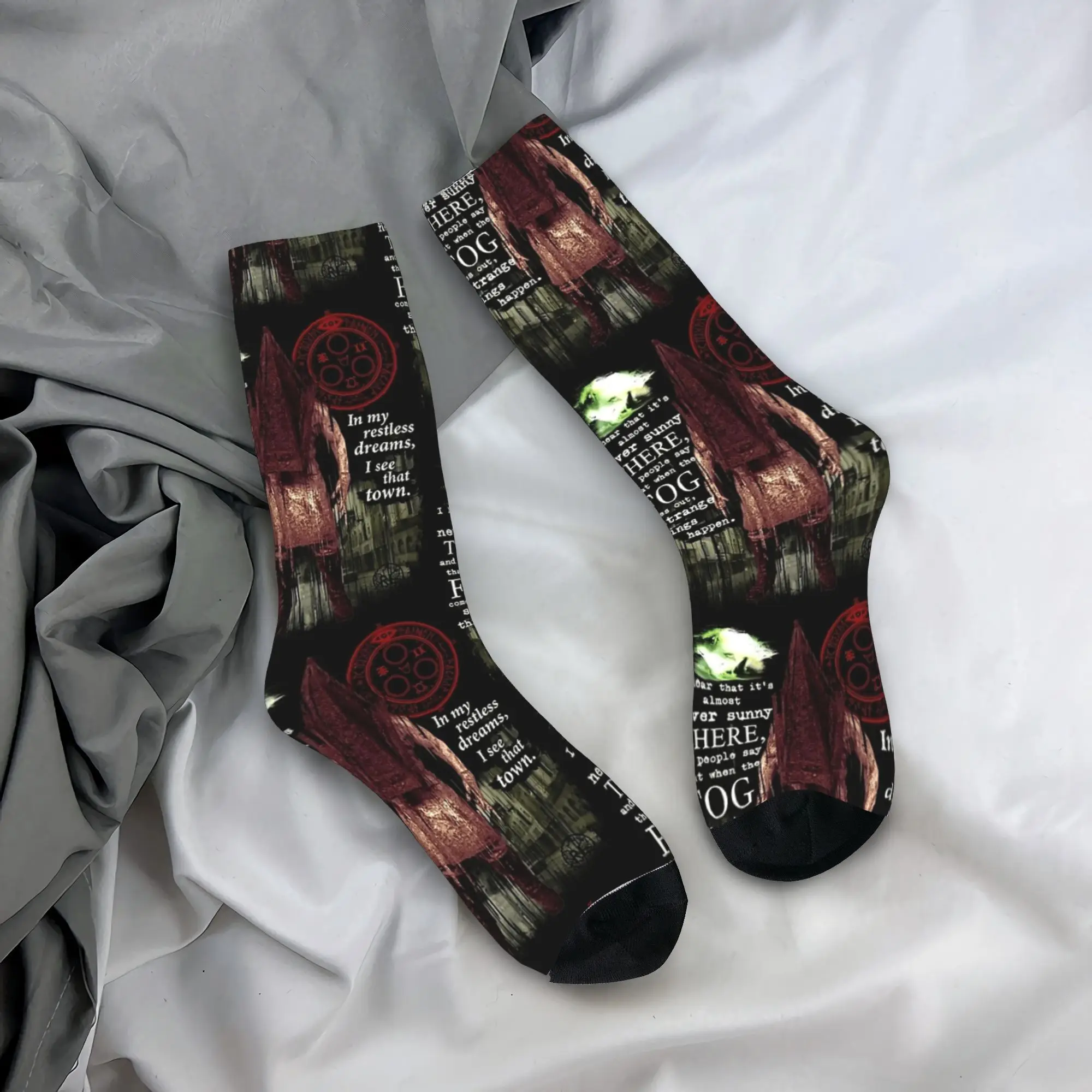 Silent Hill Remake Meias Gráficas Harajuku Meias Outono Anti Skid Meias Homens Skate Médio Macio Meias