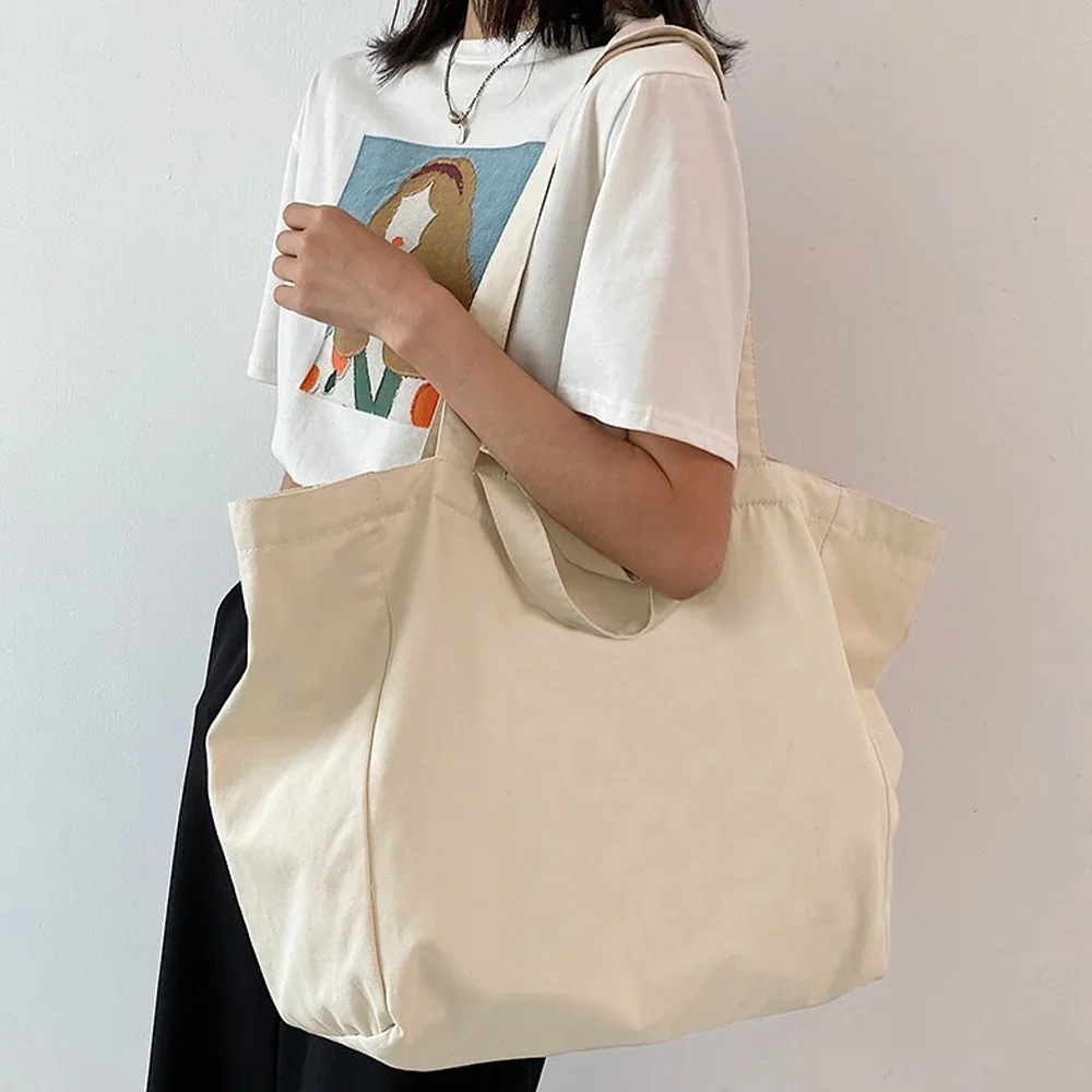 Foldable and Reusable Women's Golden Letter Series Print Pattern Shopping Bag for Leisure Students Large Capacity Canvas Handbag