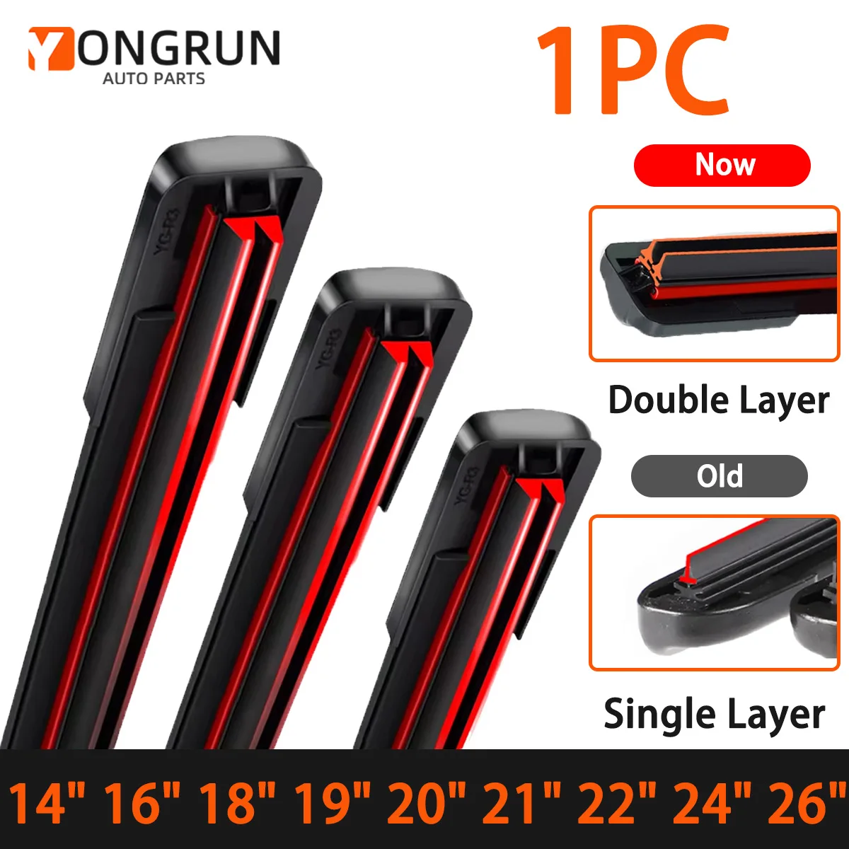 YONGRUN 1pc 14-26 "Auto Wischer Klinge J/U Haken Doppel Gummi Streifen Ohne Knochen Wischer Klinge high-Definition Silent Auto Teile Ersatz