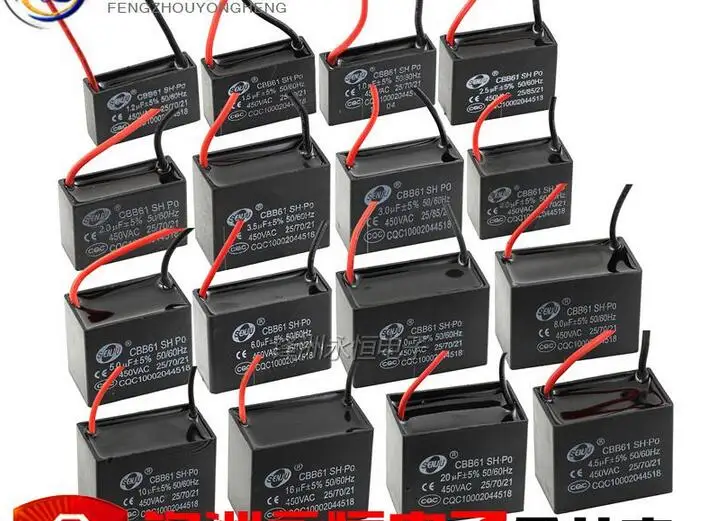 

2PCS CBB61 Capacitor 2uf 450V Cbb61 Fan Capacitor 2UF/1UF/1.2UF/1.5UF/2.5UF/3UF/3.5UF/4UF/450V CBB 450VAC Capacitance 450V2UF