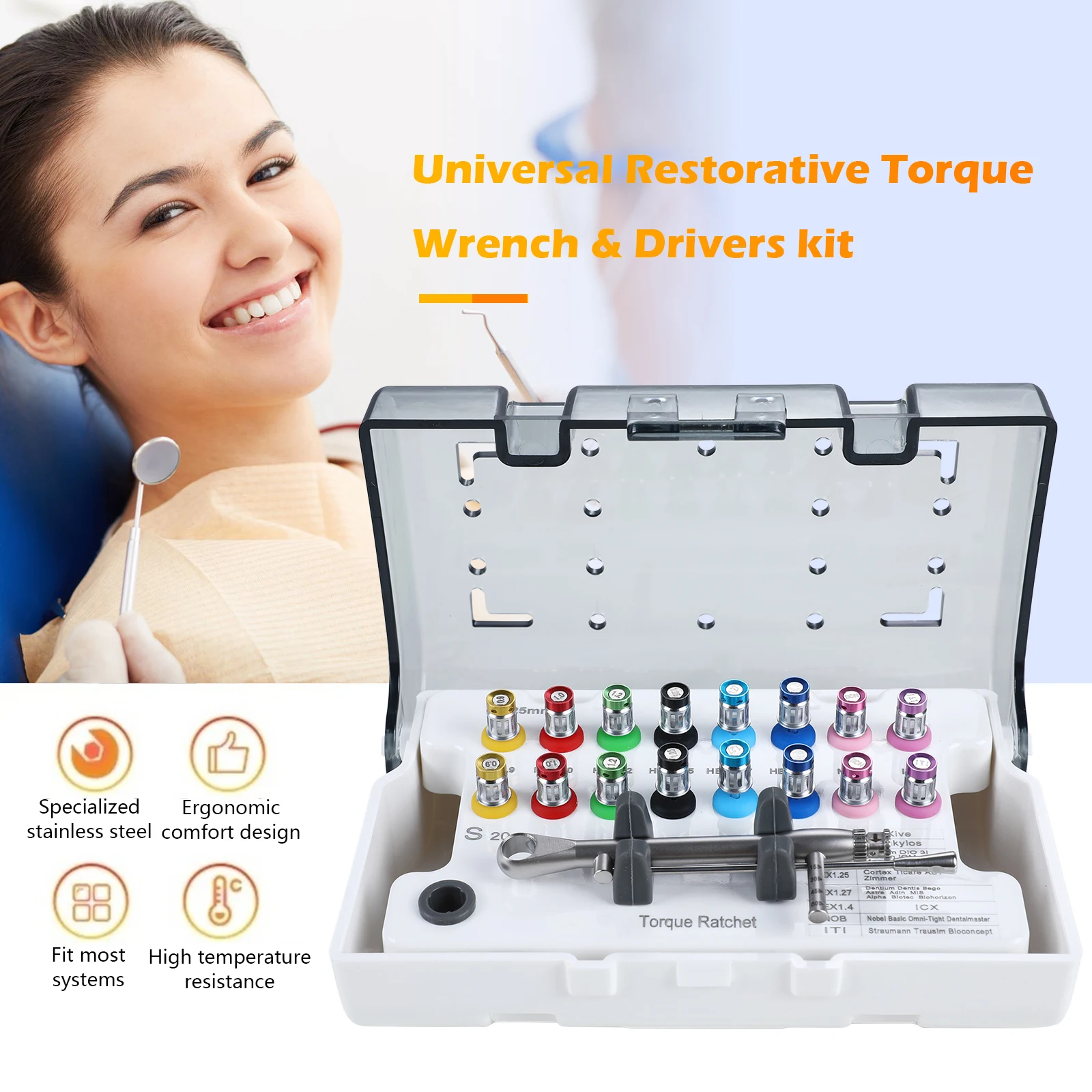 

Dental Implant Screw 16Pcs Colorful Driver 15-70Ncm Torque Wrench RatchetUniversal Restoration Tools Kit Dentistry Repair Tools